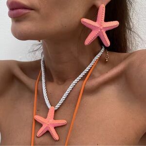 Starfish Pink Coral Earrings Necklace Set